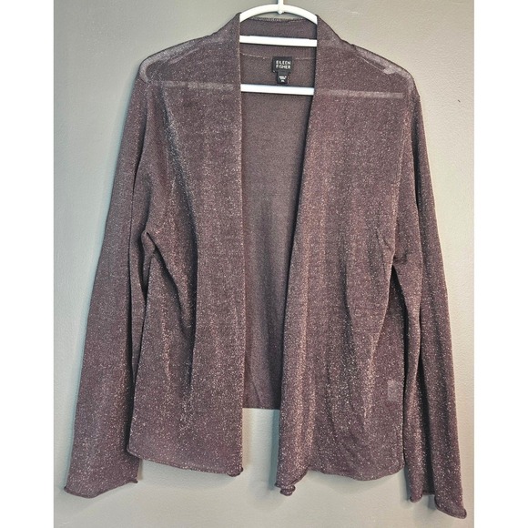 Eileen Fisher Brown Metallic Open Knit Cardigan XL Lagenlook Wedding Formal‎ - Picture 2 of 12